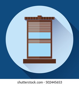 Window Icon on blue. Window symbol with louver set for web site design, logo, app. Flat Window Icon. Window flat icon with long shadow. Window silhouette with louvers.