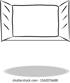 Window icon on white background, flat design, hand drawing. Illustration glass, contour of symbol black