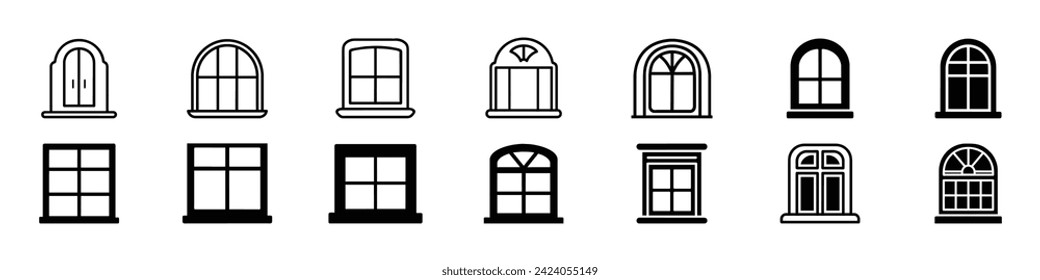 Window icon, Opened window icon, Windows frames set, Window icons, Window icon trendy design template