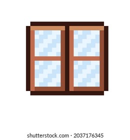 Icono de ventana, imagen de píxel. Ventanas para juegos. Ilustración vectorial. Imágenes de píxeles de la ventana de madera.