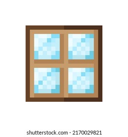 Window icon, pixel art. Windows for games. Vector illustration. Wooden window pixel art.