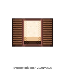 Window icon, pixel art. Windows for games. Vector illustration. Wooden window pixel art.