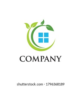 window icon in round green branch,  logo concept