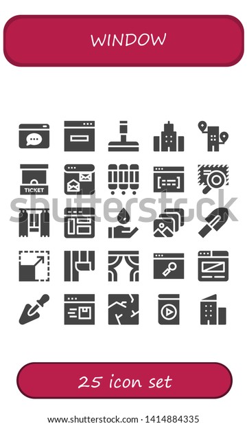 window icon set.\
25 filled window icons.  Simple modern icons about  - Browser,\
Glass cleaner, Building, Ticket office, Room divider, Curtain,\
Wash, Trowel, Resize,\
Wallpaper
