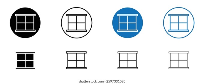 Window icon set in black and blue colors on white background