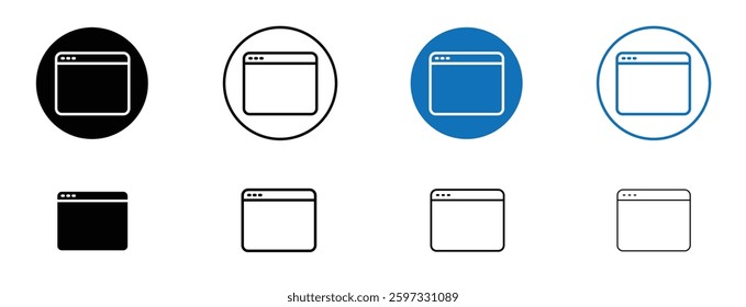 Window icon set in black and blue colors on white background