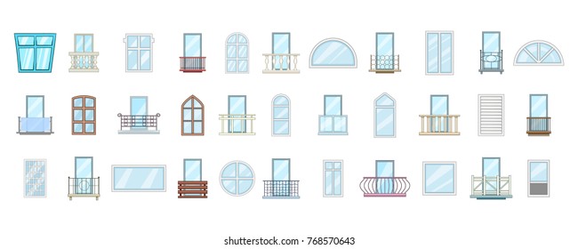 Window icon set. Cartoon set of window vector icons for your web design isolated on white background