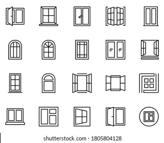 Window icon set. Collection of high quality outline web pictograms in modern flat style. Black Window symbol for web design and mobile app on white background. Line logo EPS10