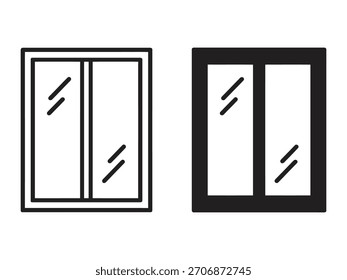 Conjunto de ícones da janela com um design de painel duplo em contorno e estilos sólidos, perfeito para arquiteturas, casas e conceitos de construção, isolado em fundo branco.