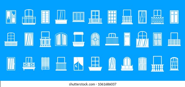 Window icon set. Simple set of window vector icons for web design isolated on blue background