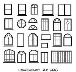 Window Icon Set. Vector Symbol In Outline Flat Style Isolated On White Background.
