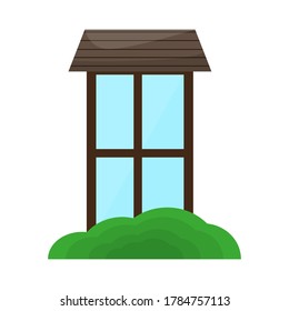 Window icon with shrubbery icon. House icon - Vector