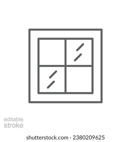 Window icon. Simple outline style. Window frame, construction, room, house, home interior concept. Thin line symbol. Vector illustration isolated. Editable stroke.