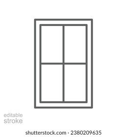 Icono de ventana. Estilo de contorno simple. Marco de ventana, construcción, habitación, casa, concepto interior de casa. Símbolo de línea delgada. Ilustración vectorial aislada. Trazo editable.