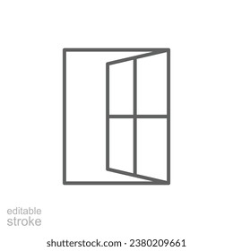 Icono de ventana. Estilo de contorno simple. Ventana abierta, marco, cuadrado, vidrio, construcción, habitación, casa, concepto interior de casa. Símbolo de línea delgada. Ilustración vectorial aislada. Trazo editable.