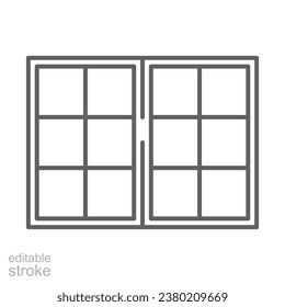 Window icon. Simple outline style. Double, window frame, square, close, room, house, home interior concept. Thin line symbol. Vector illustration isolated. Editable stroke.