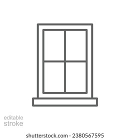 Window icon. Simple outline style. Window frame, square, construction, room, house, home interior concept. Thin line symbol. Vector illustration isolated. Editable stroke.