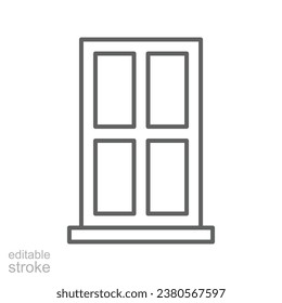 Window icon. Simple outline style. Window frame, square, construction, room, house, home interior concept. Thin line symbol. Vector illustration isolated. Editable stroke.