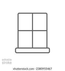 Window icon. Simple outline style. Window frame, square, construction, room, house, home interior concept. Thin line symbol. Vector illustration isolated. Editable stroke.