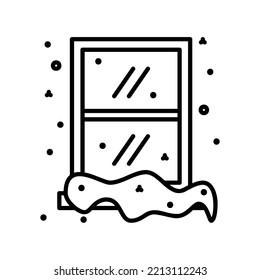 Fenstersymbol mit Schneehaufen und Regen in schwarzem Umriss