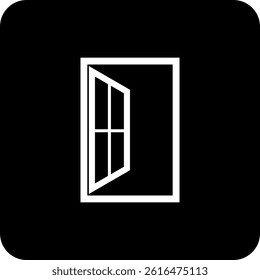 Window Icon, solid monochrome color, slightly open, black rounded edge rectangle background 