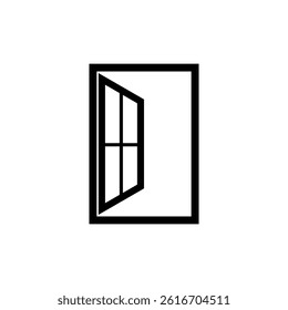 Window Icon, solid monochrome color, minimalist, slightly open 