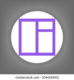 Window icon. Vector. Violet icon on white circle with shadow at gray background.