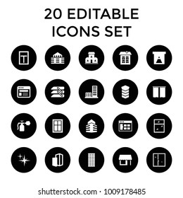 Window icons. set of 20 editable filled window icons such as building, browser, blinds, curtain, jalousie, store, clean. best quality window elements in trendy style.