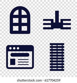 Window icons set. set of 4 window filled icons such as window, browser, building