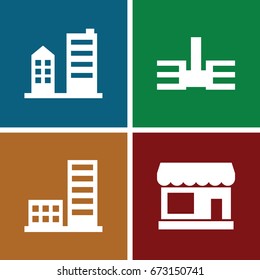 Window icons set. set of 4 window filled icons such as store