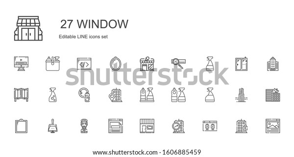 window icons set.\
Collection of window with browser, building, store, captain,\
dustpan, window cleaner, washing, room divider, search engine.\
Editable and scalable\
icons.
