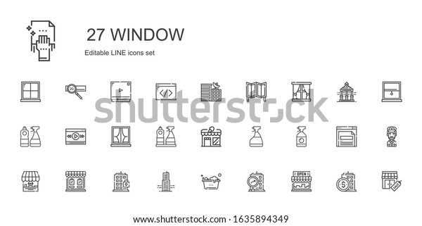 window icons set.\
Collection of window with store, building, washing, shop, window\
cleaner, video player, room divider, stores, captain, browser.\
Editable and scalable\
icons.