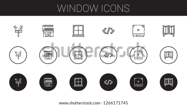 window icons set. Collection of window with wiper,\
store, coding, video player, room divider. Editable and scalable\
window icons.