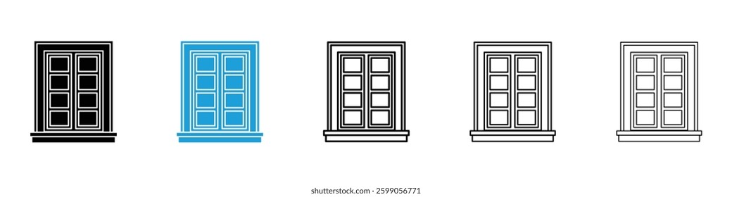 Window icons vector illustrations in black and blue colors for web and ui designs