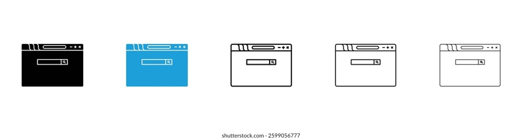Window icons vector illustrations in black and blue colors for web and ui designs