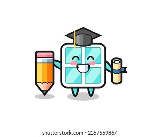window illustration cartoon is graduation with a giant pencil , cute style design for t shirt, sticker, logo element