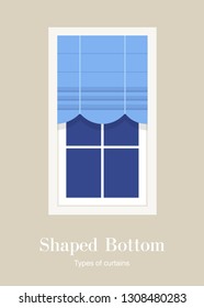 Window from the inside. Short curtain. Objects of the interior of an apartment or house. Vertical banner. Vector flat illustration