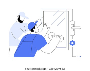 Window installation abstract concept vector illustration. Group of contractors installs windows, residential construction service, interior works, sills assembly abstract metaphor.