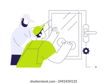 Window installation abstract concept vector illustration. Group of contractors installs windows, residential construction service, interior works, sills assembly abstract metaphor.