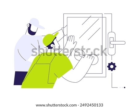 Window installation abstract concept vector illustration. Group of contractors installs windows, residential construction service, interior works, sills assembly abstract metaphor.