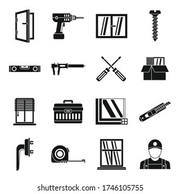 Window installation glass icons set. Simple set of window installation glass vector icons for web design on white background