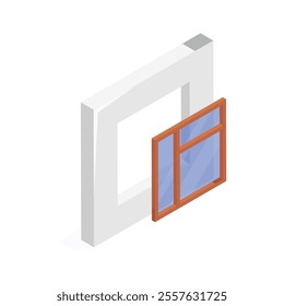 Window installation isometric icon, construction projects and architectural design