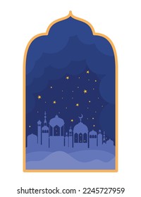 window with islamic city landscape over white