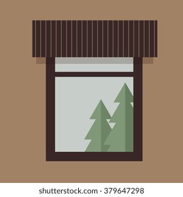 window, isolated on brown background, vector graphic illustration.