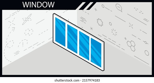 Window isometric design icon. Vector web illustration. 3d colorful concept