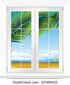Window with kind of sea landscape. Vector