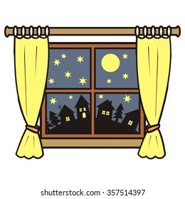 window and landstace, vector illustration