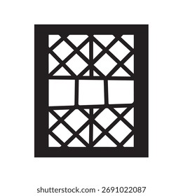 Window lattice isolated on white background, a decorative framework of crisscrossed strips forming a pattern in a window pane with classic design