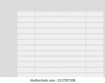Window light with blinds shadow. Overlay effect on transparent background