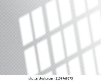 heller Fensterschatten, Hintergrund. Realistische Vektorblinde Wirkung auf Wand, Decke oder Boden. Natürliche Beleuchtung durch Glasrahmen, Gitterschatten auf transparentem Hintergrund, Grafikaufnahme